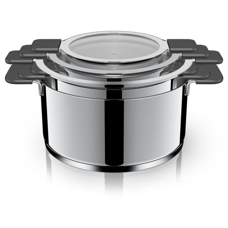 6-Piece Stainless Steel Inductive Pot Set with Straining and Hands-Free Glass Lids