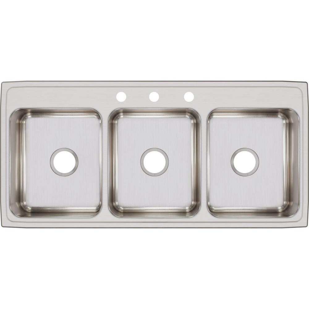 Lustertone Drop-In Stainless Steel 46 in. 3-Hole Triple Bowl Kitchen Sink - Super Arbor