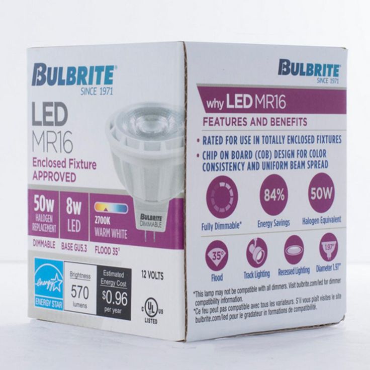 Bulbrite 50-Watt Equivalent Warm White Light MR16 Dimmable LED Narrow Flood Enclosed Rated Light Bulb (2-Pack)