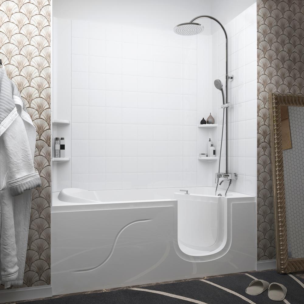 5 ft. Walk-in Non-Whirlpool Bathtub with 6 in. Tile Easy Up Adhesive Wall Surround in White - Super Arbor