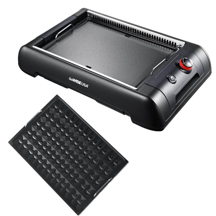 2-in-1 149 sq. in. Black Smokeless Indoor Grill with Interchangeable Plates