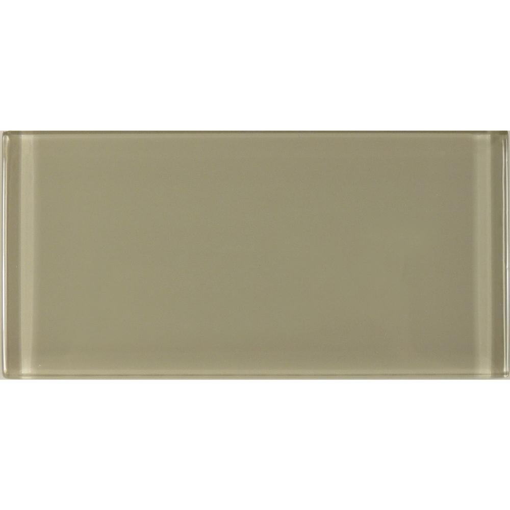 Metro Pebble Gray Subway 3 in. x 6 in. Glossy Glass Subway Tile (8-Pieces/Pack) - Super Arbor