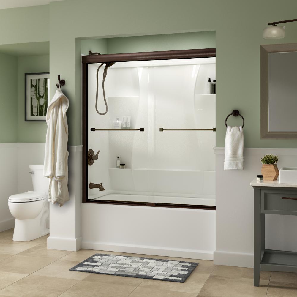 Everly 60 in. x 58-1/8 in. Traditional Semi-Frameless Sliding Bathtub Door in Nickel and 1/4 in. (6mm) Mozaic Glass - Super Arbor