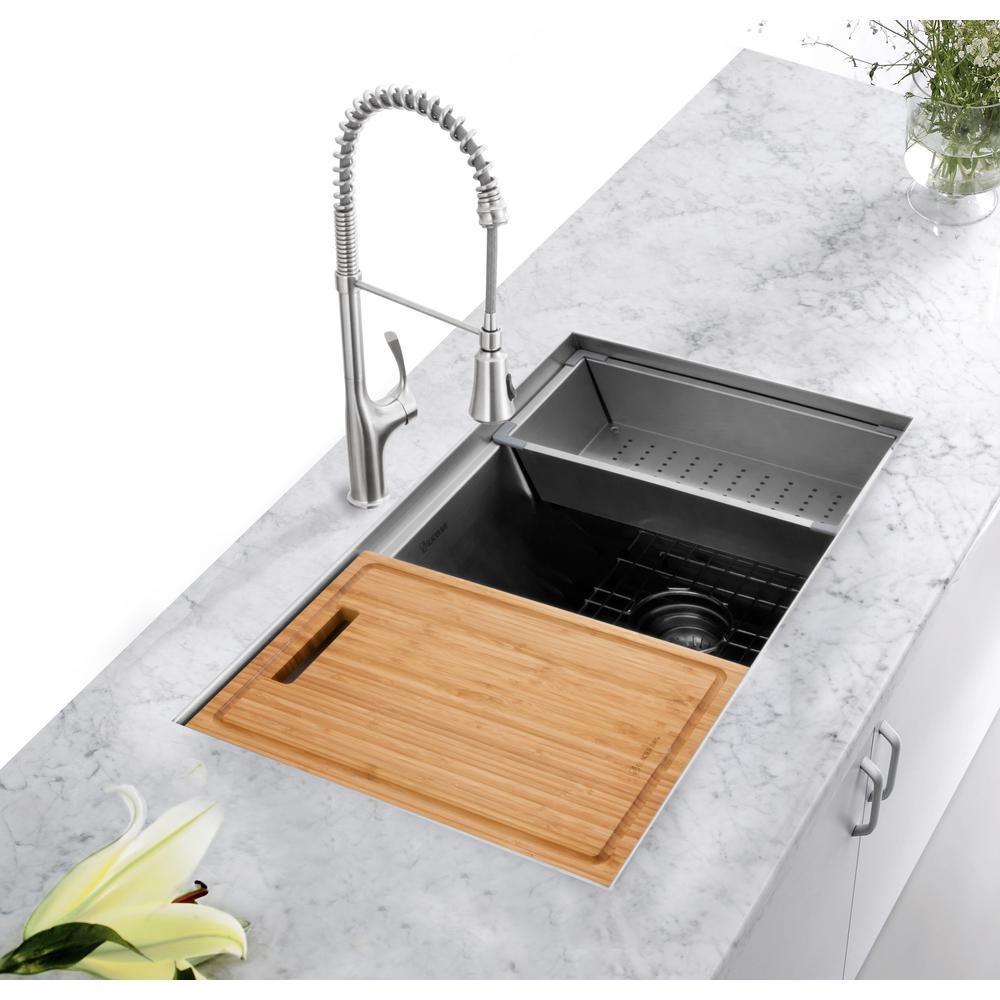 All-in-One Undermount Stainless Steel 33 in. 50/50 Double Bowl Workstation Kitchen Sink with Faucet and Accessories - Super Arbor