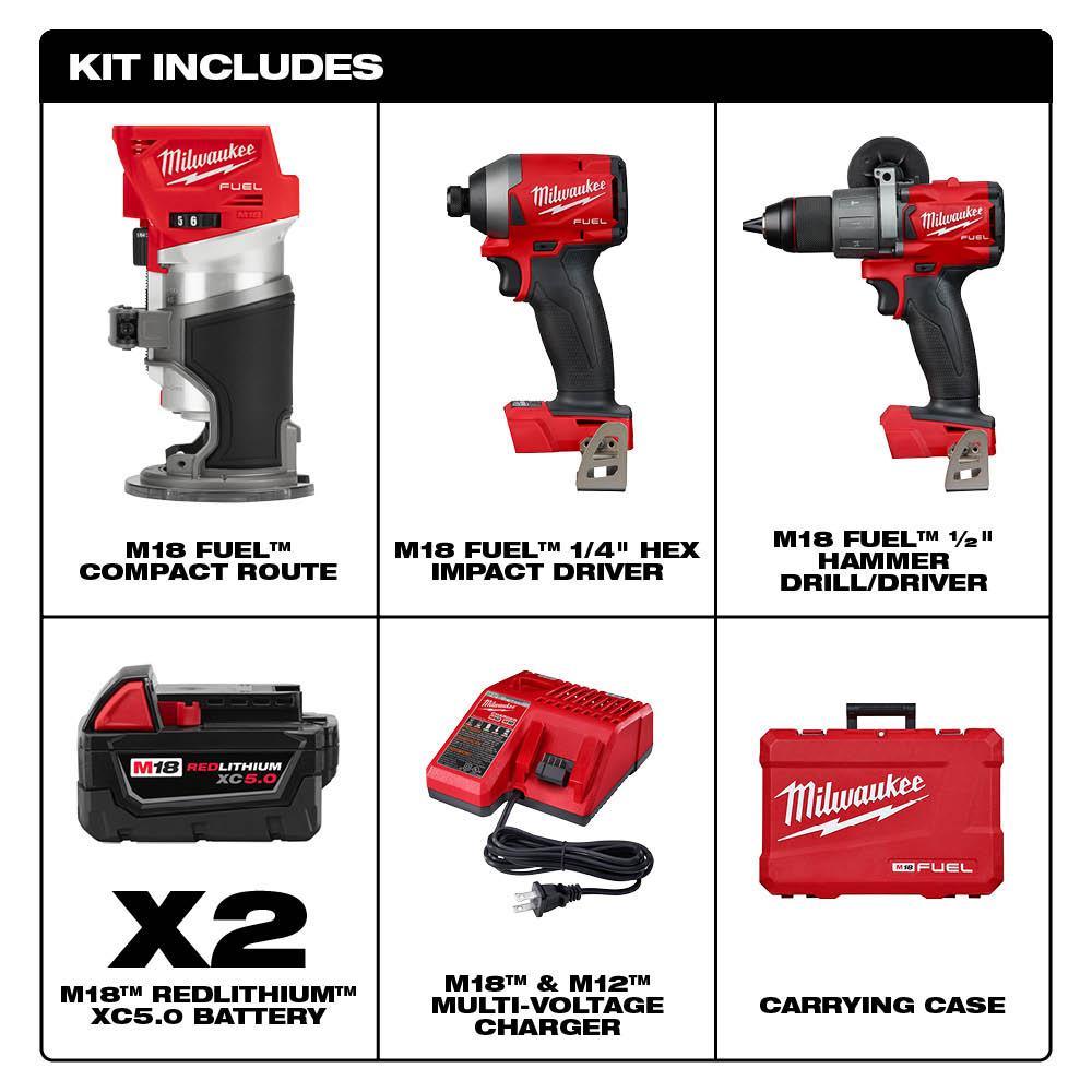 M18 FUEL 18-Volt Lithium-Ion Brushless Cordless Hammer Drill and Impact Driver Combo Kit (2-Tool) with Free Router - Super Arbor