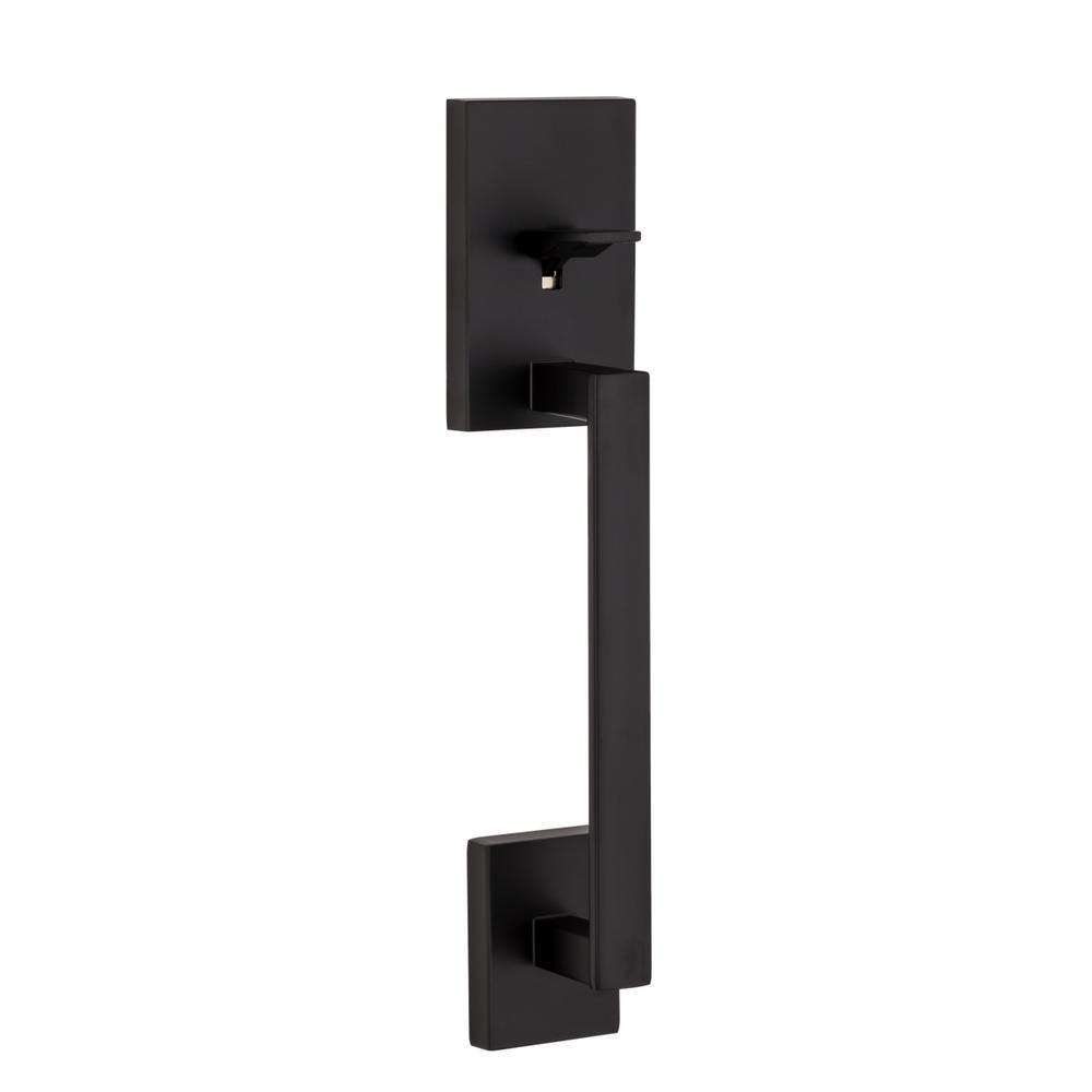 San Clemente Matte Black Door Handleset with Halifax Square Door Lever with Microban Antimicrobial Technology - Super Arbor