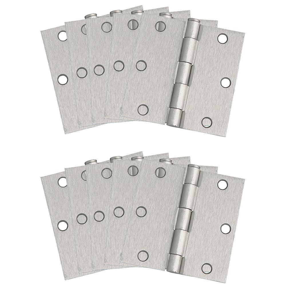 3-1/2 in. Square Corner Satin Brass Door Hinge Value Pack (10 per Pack) - Super Arbor