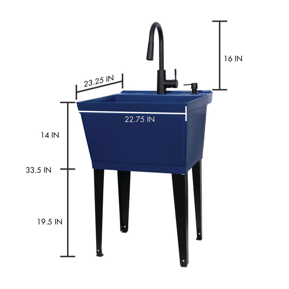 Complete 22.875 in. x 23.5 in. Blue 19 gal. Utility Sink Set with Black Metal Hybrid Faucet and Soap Dispenser - Super Arbor