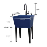 Complete 22.875 in. x 23.5 in. Blue 19 gal. Utility Sink Set with Black Metal Hybrid Faucet and Soap Dispenser - Super Arbor