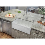 Farmhouse Apron Front Fireclay 33 in. Fluted Single Bowl Kitchen Sink in White with Grid and Strainer