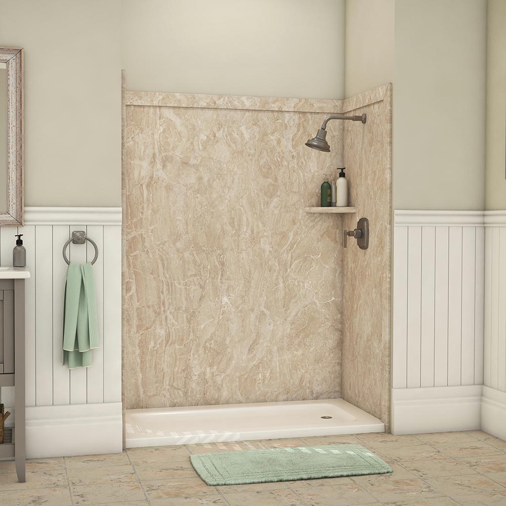 Royale 36 in. x 60 in. x 80 in. 11-Piece Easy Up Adhesive Alcove Bathtub/Shower Wall Surround in Calacatta White - Super Arbor