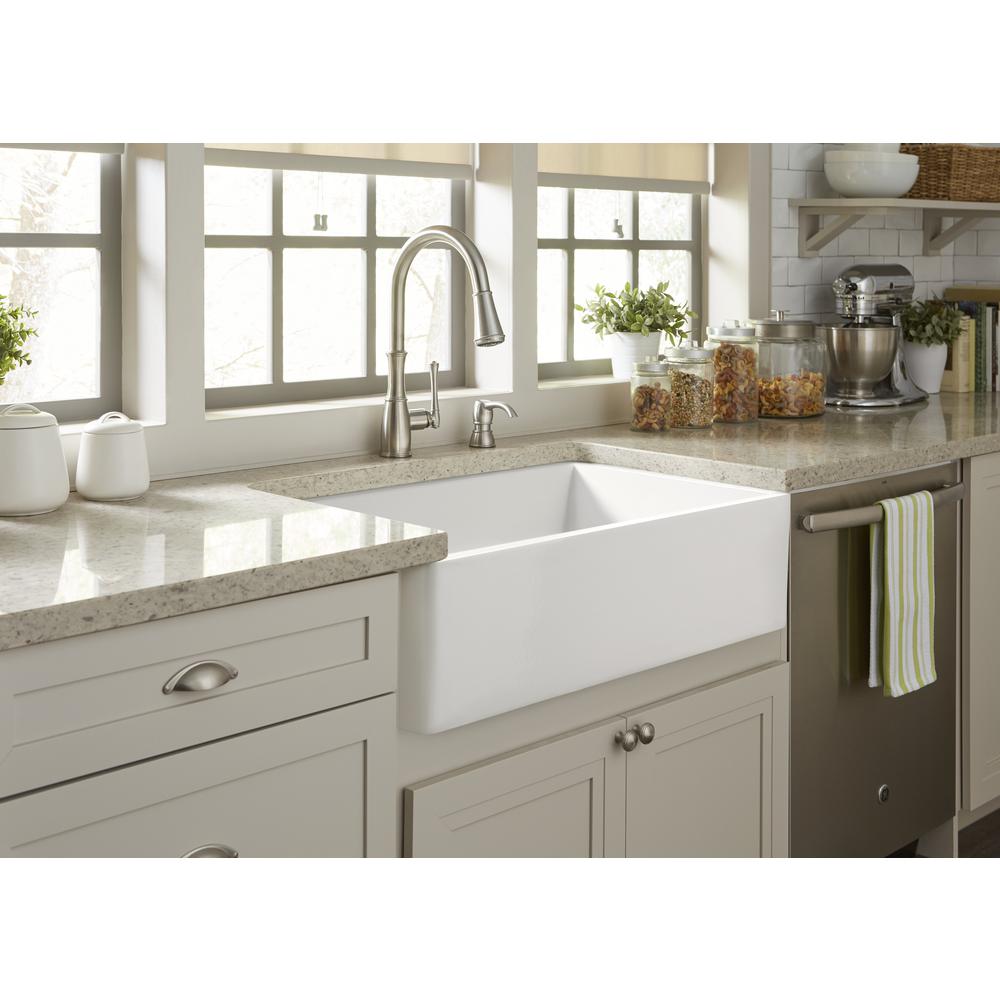 Bradstreet II Farmhouse Fireclay 30 in. Single Bowl Kitchen Sink in Crisp White with Disposal Drain