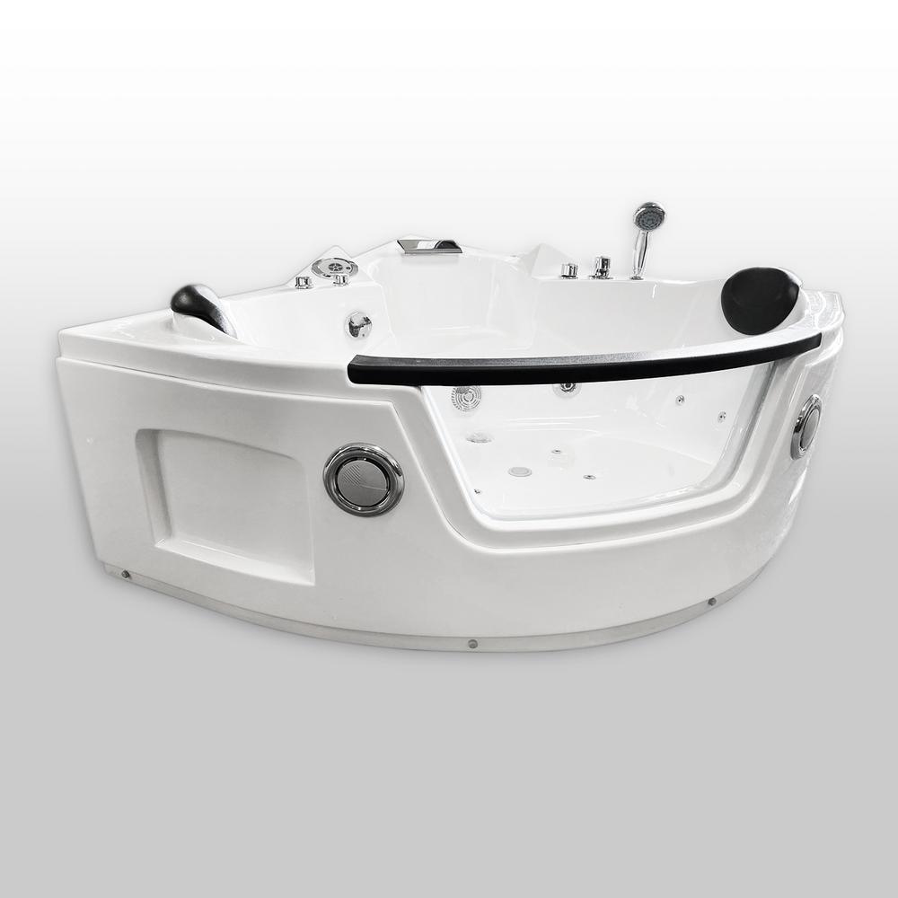 Miami with heater 53.14 in. Acrylic Center Drain Corner Alcove Whirlpool Bathtub in White - Super Arbor