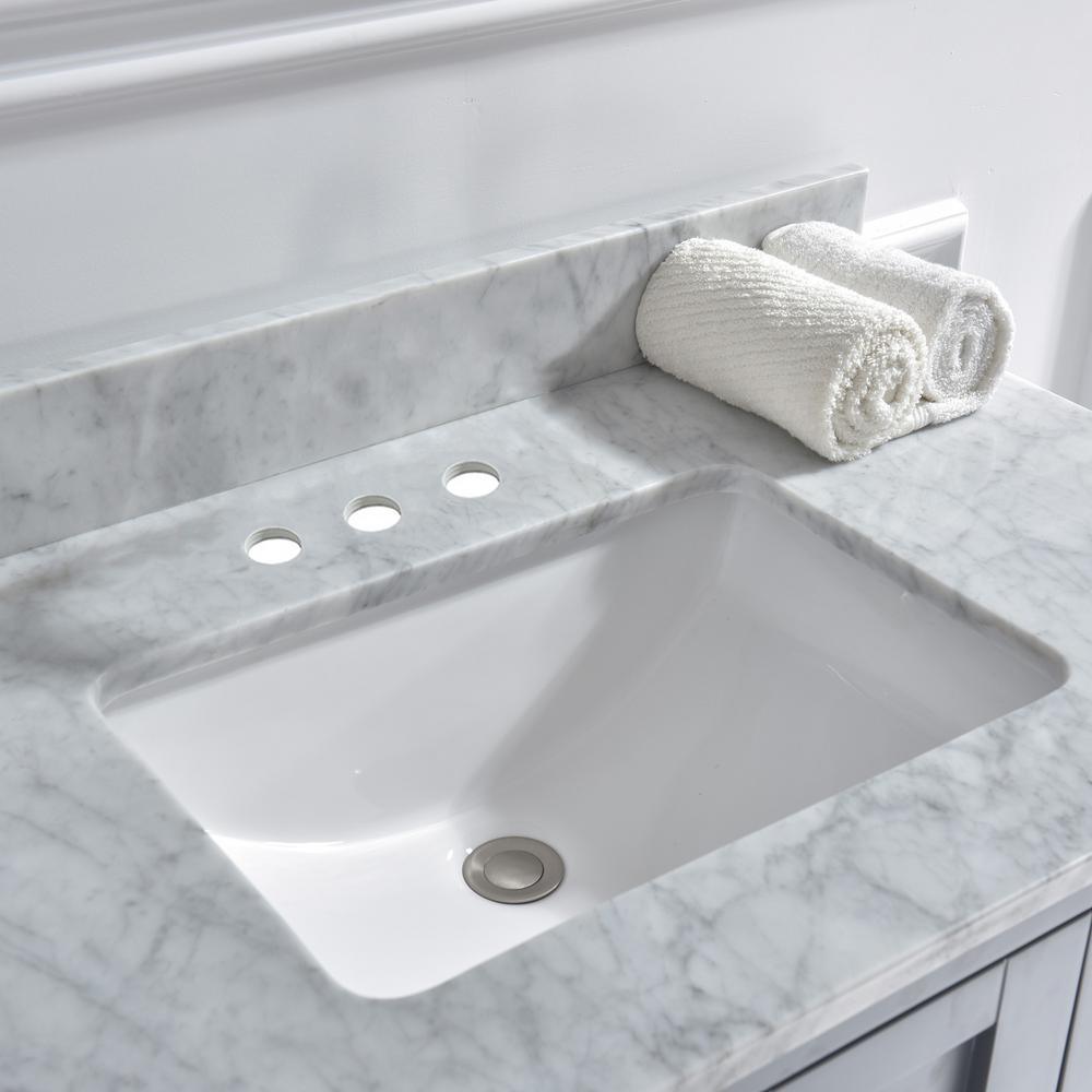 Basildon 61 in. W x 22 in. D Double Basin Carrara Marble Vanity Top in Carrara White with White Vitreous China Basins - Super Arbor