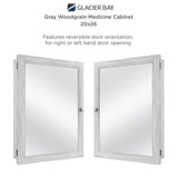 20 in. x 26 in. Recessed or Surface Mount Framed Medicine Cabinet in Gray