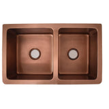 Versailles Farmhouse 33 in. 55/45 Double Bowl Kitchen Sink in Pure Copper with Bottom Grid - Super Arbor