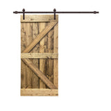 Distressed K 42 in. x 84 in. Walnut Stained Solid Knotty Pine Wood Interior Sliding Barn Door with Hardware Kit - Super Arbor