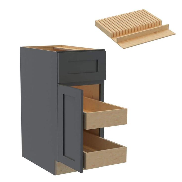Home Decorators Collection Newport 15 in. W x 24 in. D x 34.5 in. H Assembled Plywood Base Kitchen Cabinet in Deep Onyx with 2ROT Knife Block LH