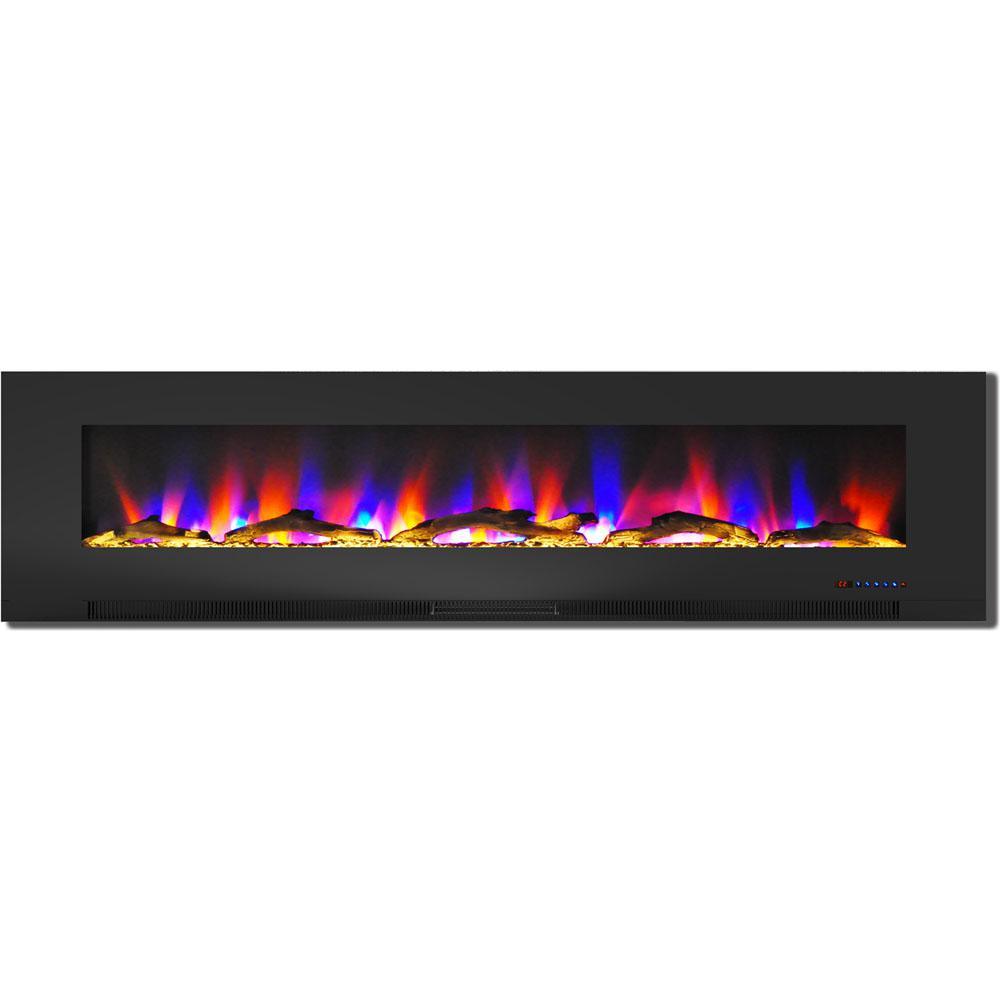 78 in. Wall-Mount Electric Fireplace in White with Multi-Color Flames and Driftwood Log Display - Super Arbor