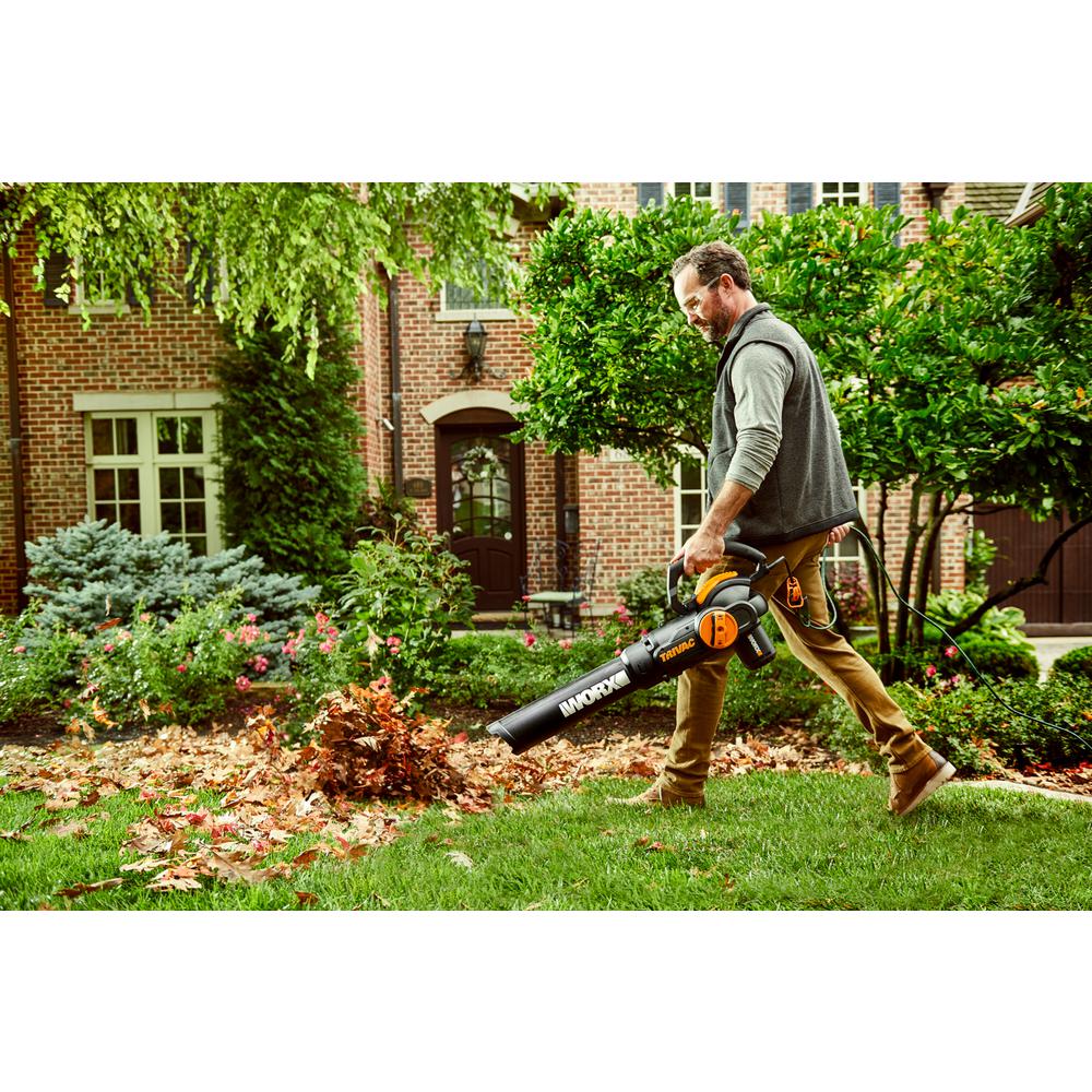 Worx TRIVAC 2.0 70 MPH 600 CFM Electric 12 Amp 3-in-1 Blower, Mulcher, Yard and Lawn Vacuum with Metal Impeller