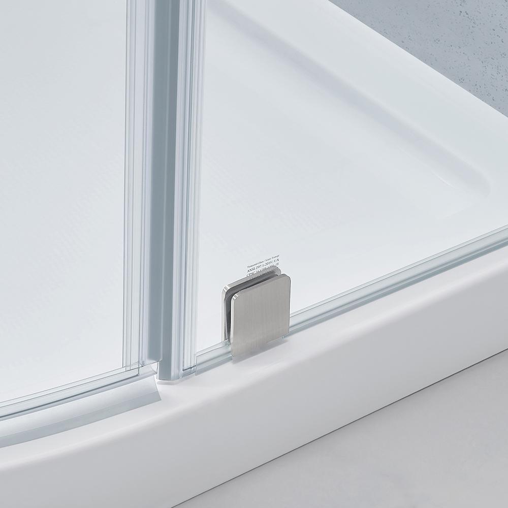 Glamour 38 in. x 73.90 in. Semi-Frameless Pivot Corner Shower Door in Satin Nickel with 38 in. x 38 in. Base in White - Super Arbor