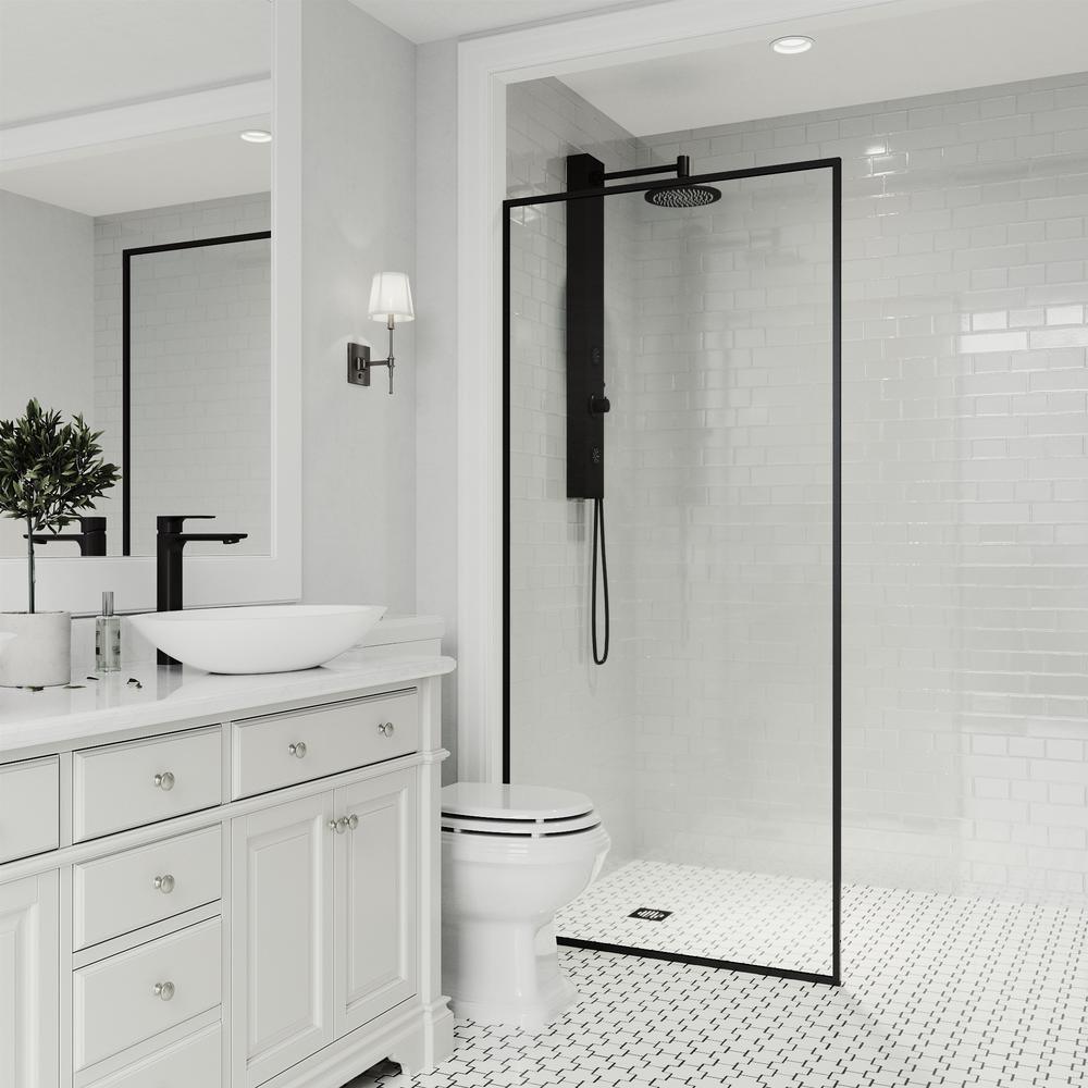 33 in. x 73 in. Frameless Fixed Shower Screen in Matte Black - Super Arbor
