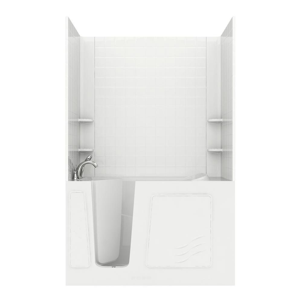 Rampart 3.9 ft. Walk-in Whirlpool and Air Bathtub with 4 in. Tile Easy Up Adhesive Wall Surround in White - Super Arbor