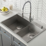 Pax Drop-In Stainless Steel 33 in. 2-Hole 50/50 Double Bowl Kitchen Sink - Super Arbor