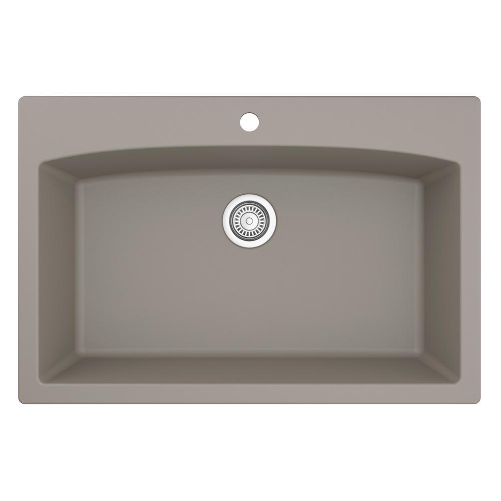 Drop-In Quartz Composite 33 in. 1-Hole Single Bowl Kitchen Sink in Black - Super Arbor
