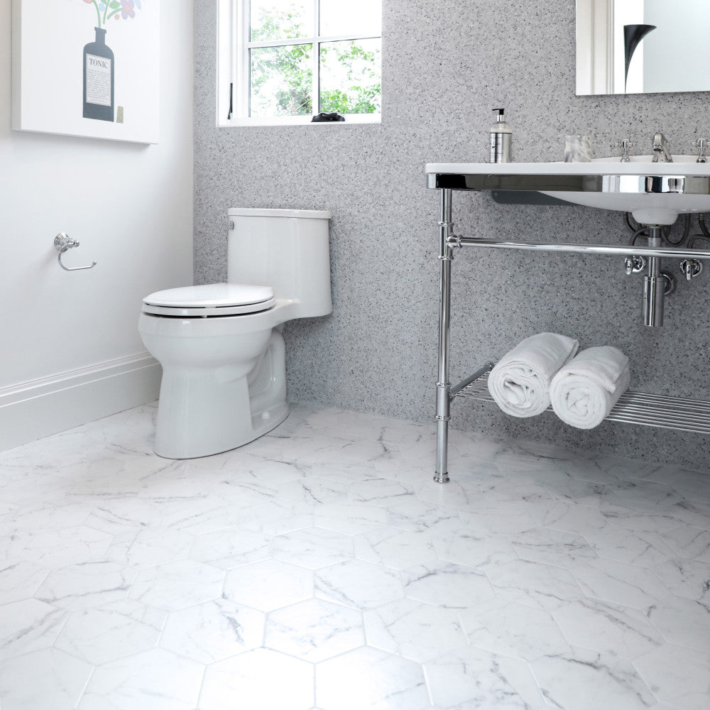 Merola Tile Classico Carrara Hexagon 7 in. x 8 in. Porcelain Floor and Wall Tile (7.67 sq. ft. / case)