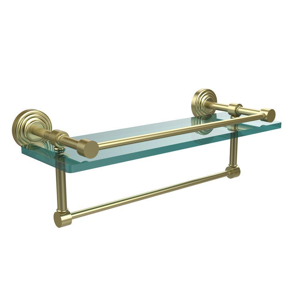 16 in. L  x 5 in. H  x 5 in. W Clear Glass Bathroom Shelf with Towel Bar in Polished Nickel - Super Arbor