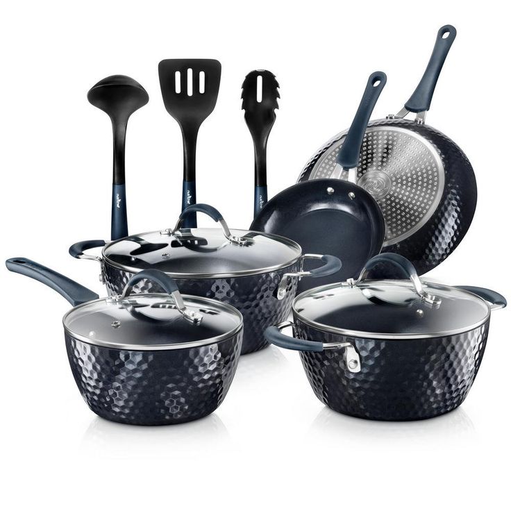 Elegant Diamond 11-Piece Aluminum Nonstick Cookware Set in Blue