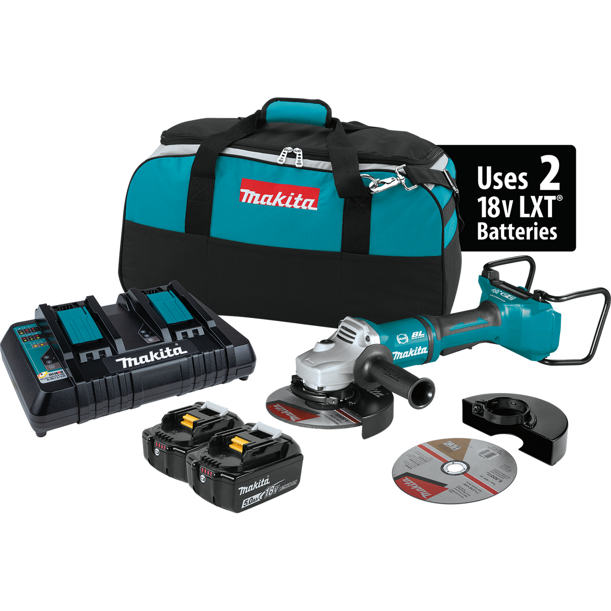 Makita 18V X2 LXT (36V) Brushless 7 in. Paddle Switch Cut‑Off/Angle Grinder Kit, 5.0Ah, with Bonus Hubbed Grinding Wheel (10-Pack)