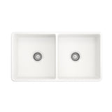 Farmhouse Apron-Front Fireclay 33 in. Double Bowl Kitchen Sink in White with Grid Set - Super Arbor