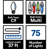 GE StayBright 75-Count 37-ft Multicolor LED Plug-In Christmas String Lights
