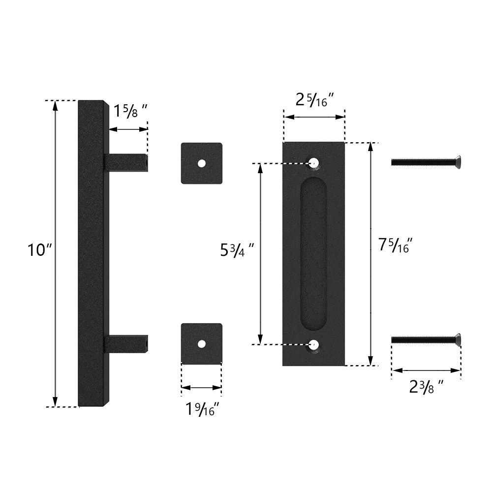 10 in. Black Square Pull and Flush Sliding Barn Door Handle Set - Super Arbor