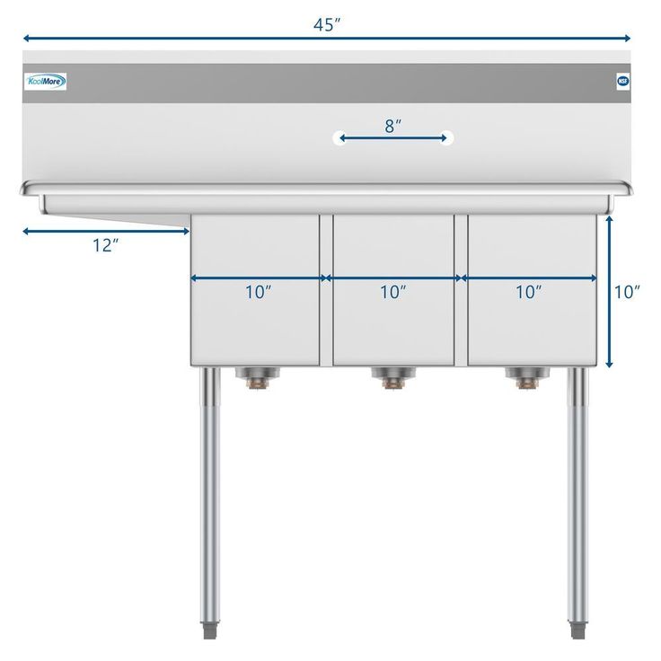 Freestanding Stainless Steel 45 in. 2-Hole Triple Bowl Commercial Kitchen Sink