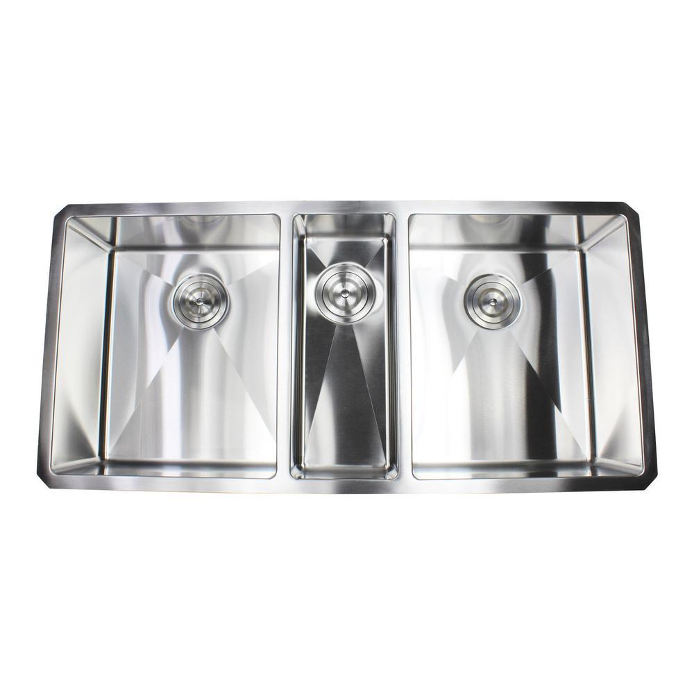 Undermount 16-Gauge Stainless Steel 42 in. x 20 in x 10 in. Triple Bowl Kitchen Sink with Collapsible Silicone Colanders - Super Arbor