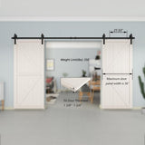 12 ft./144 in. Black Steel Straight Strap Sliding Barn Door Track and Hardware Kit for Double Doors with Floor Guide - Super Arbor