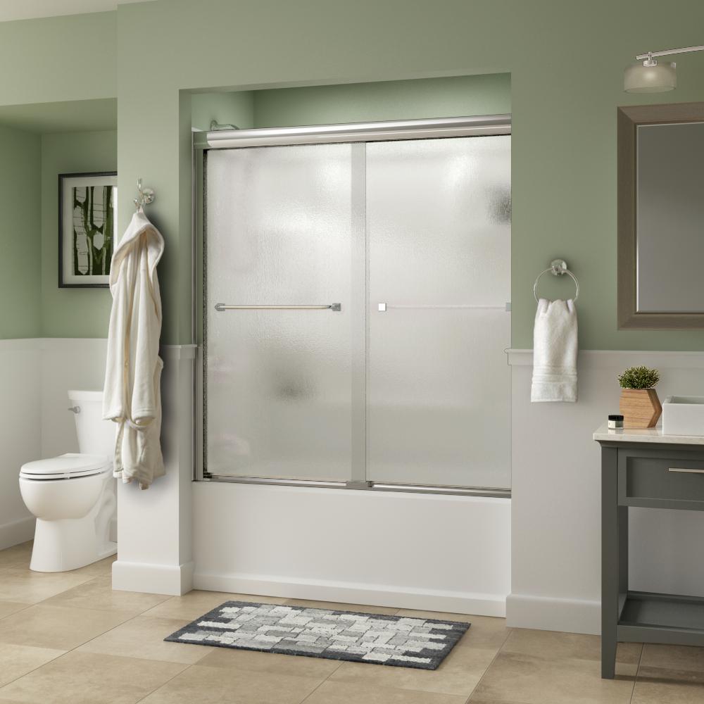 Everly 60 in. x 58-1/8 in. Traditional Semi-Frameless Sliding Bathtub Door in Nickel and 1/4 in. (6mm) Mozaic Glass - Super Arbor