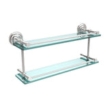 Que New 22 in. L x 8 in. H x 5 in. W 2-Tier Clear Glass Bathroom Shelf with Gallery Rail in Satin Nickel - Super Arbor