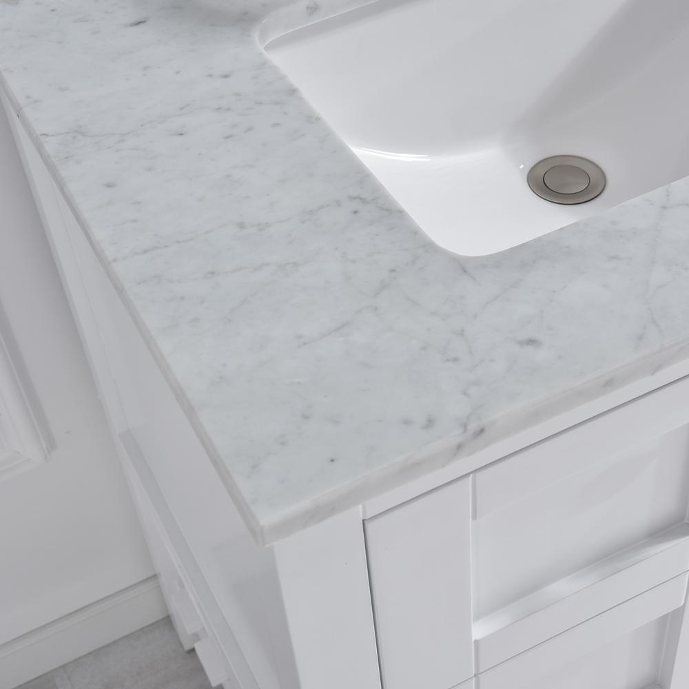 Basildon 61 in. W x 22 in. D Double Basin Carrara Marble Vanity Top in Carrara White with White Vitreous China Basins - Super Arbor