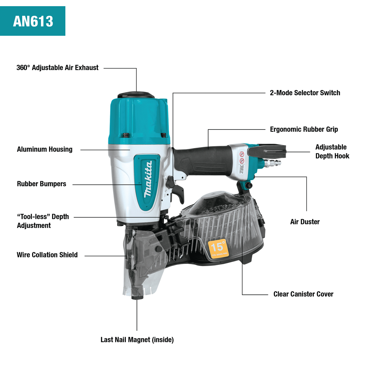 Makita 15° 2-1/2 in. Siding Coil Nailer (AN613)
