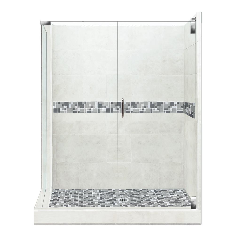 Del Mar Grand Hinged 36 in. x 42 in. x 80 in. Right-Hand Corner Shower Kit in Natural Buff and Chrome Hardware - Super Arbor