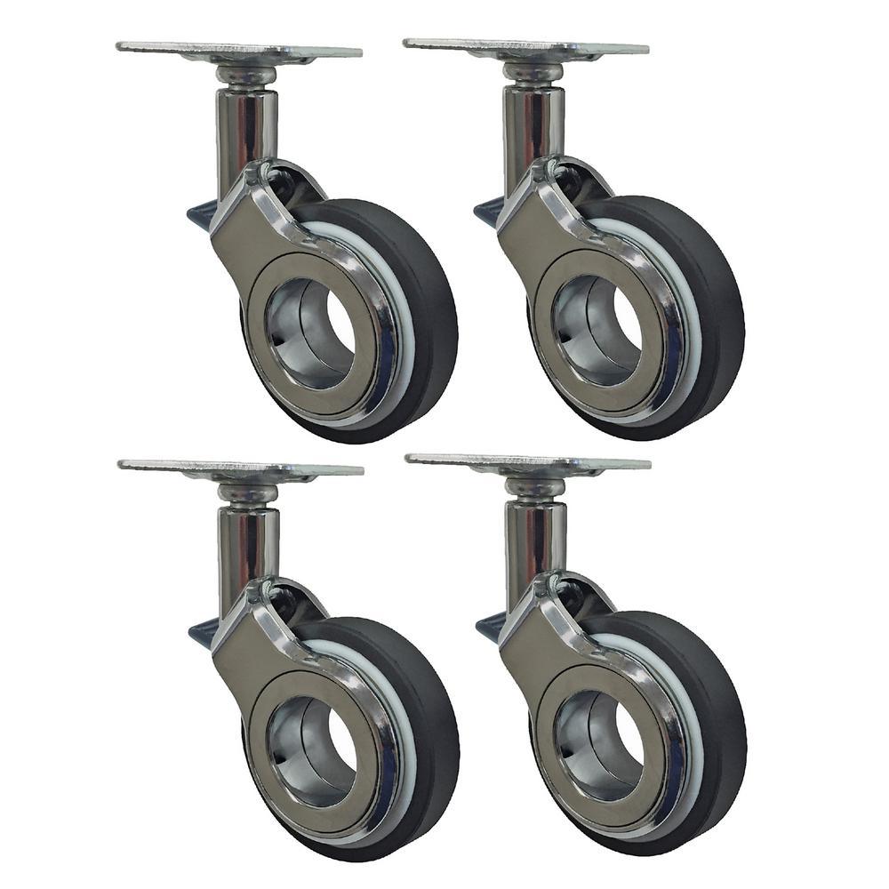 2-3/8 in. Polyurethane Hub-Free Chrome and Black Designer Swivel Caster with Brake and 88 lbs. Load Capacity (4-Pack) - Super Arbor