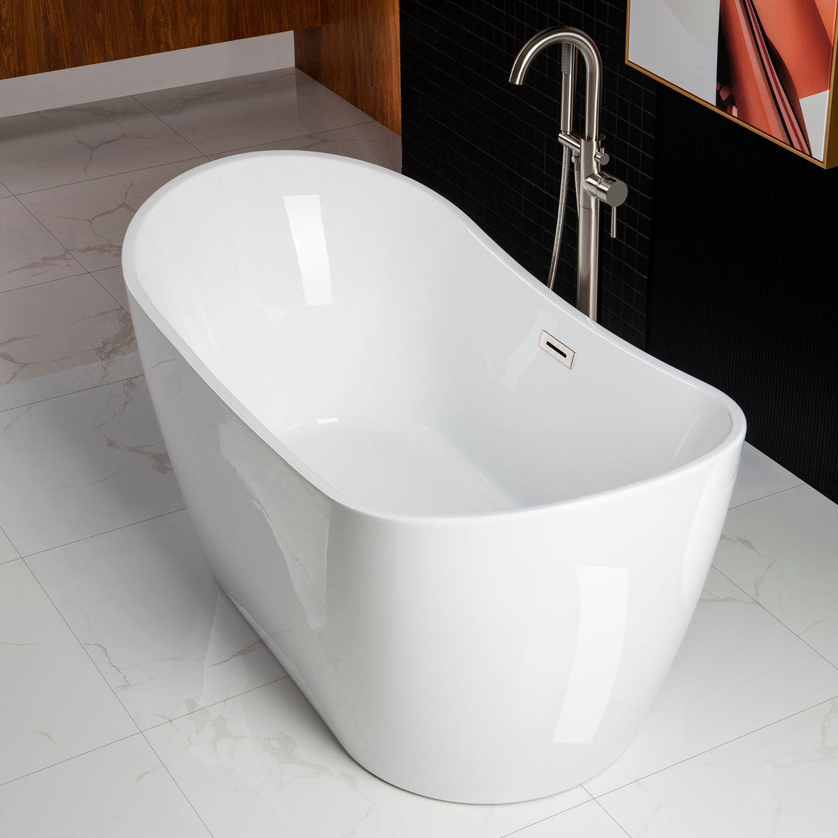 Tacoma 59 in. Acrylic FlatBottom Double Slipper Bathtub with Matte Black Overflow and Drain Included in White