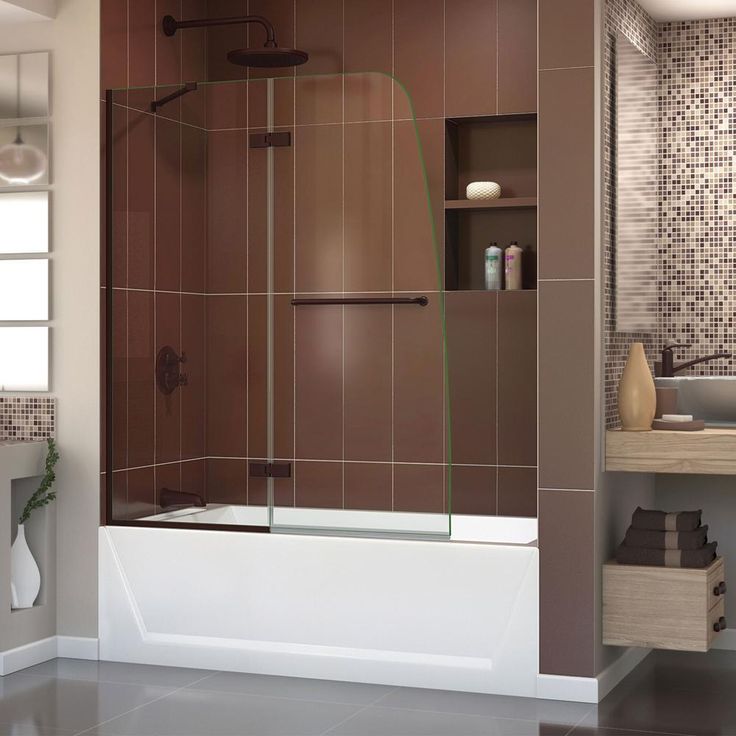 DreamLine Aqua Ultra 48 in. W x 58 in. H Semi-Frameless Hinged Tub Door, Brushed Nickel