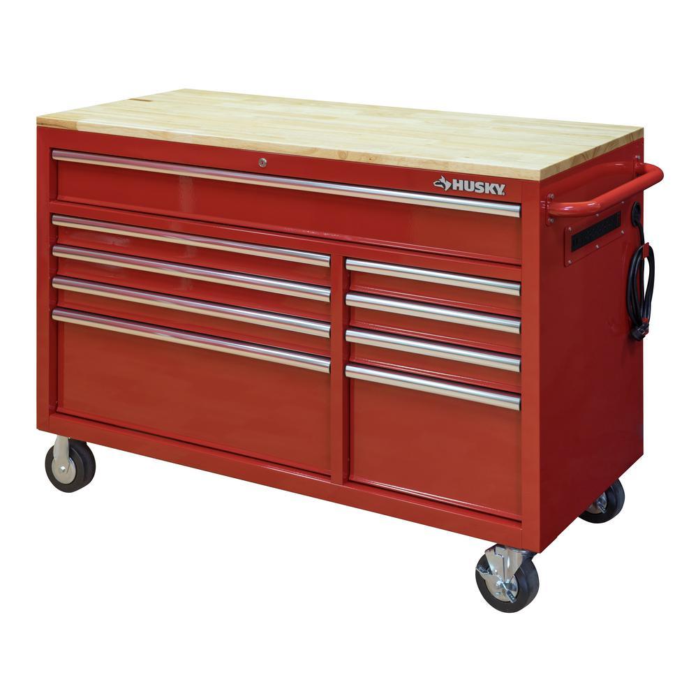 52 in. 9-Drawer Mobile Workbench in Gloss Blue - Super Arbor