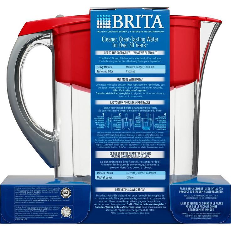 10-Cup Large Water Filter Pitcher in Red, BPA Free