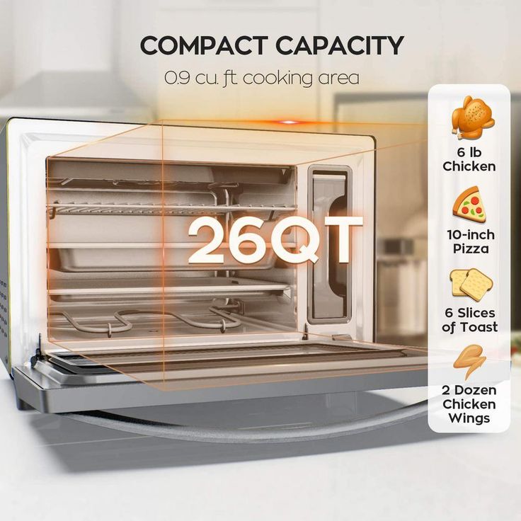 1400W 6 Slices of Bread Black 26 Qt Countertop Steam Convection Oven Toaster Oven, with Bread Cooking Trays